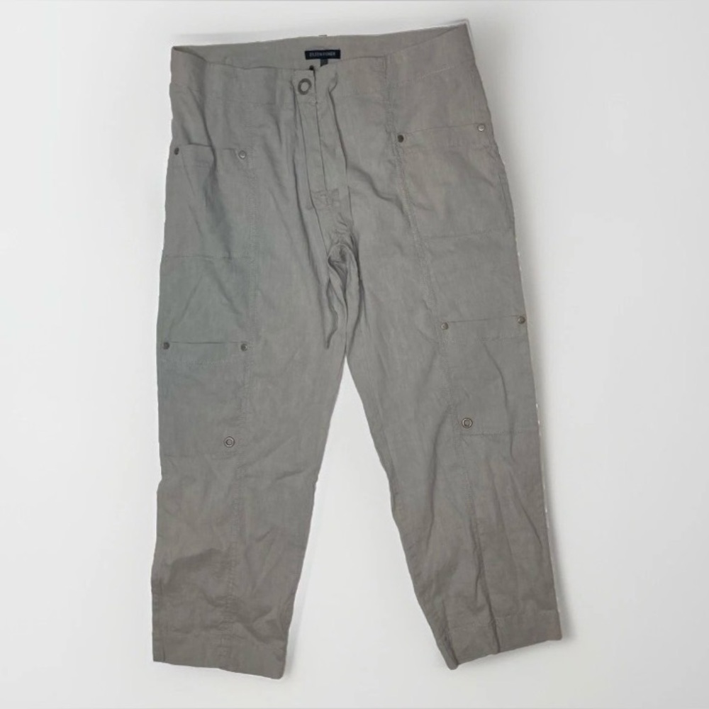 EILEEN FISHER Pants 8 Linen Blend Cargo Utility Cropped Capri Gray Neutral